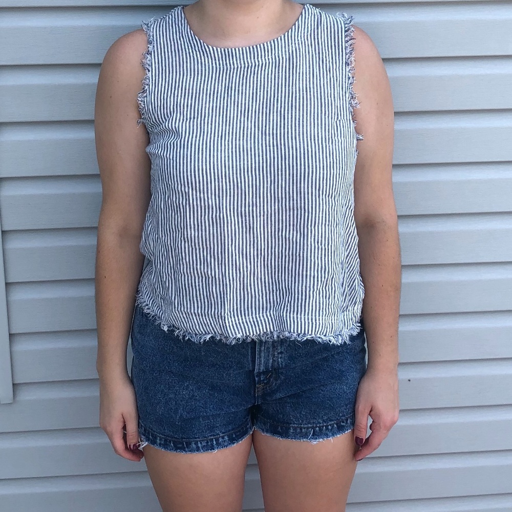 Blue and White Vertical Striped Tank Top